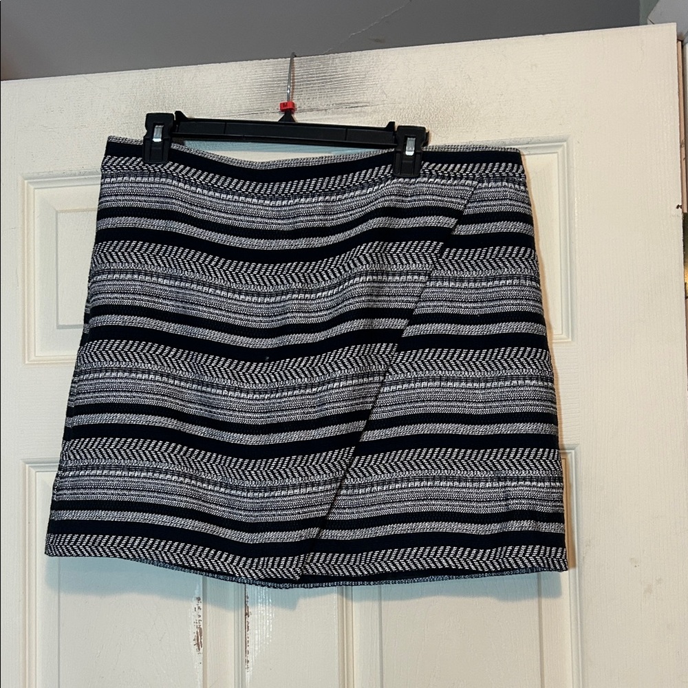 J.Crew Black and White Striped Knit Faux Wrap Mini Skirt Size 12